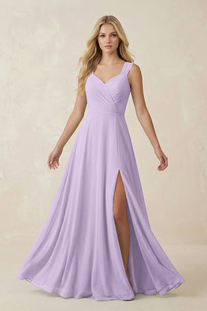 Sweetheart A - Line Chiffon Long Bridesmaid Dress in Lavender - KissProm Bridesmaid Dresses