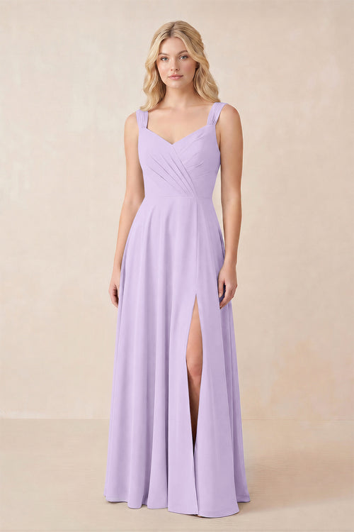 Sweetheart A-Line Chiffon Long Bridesmaid Dress in Lavender
