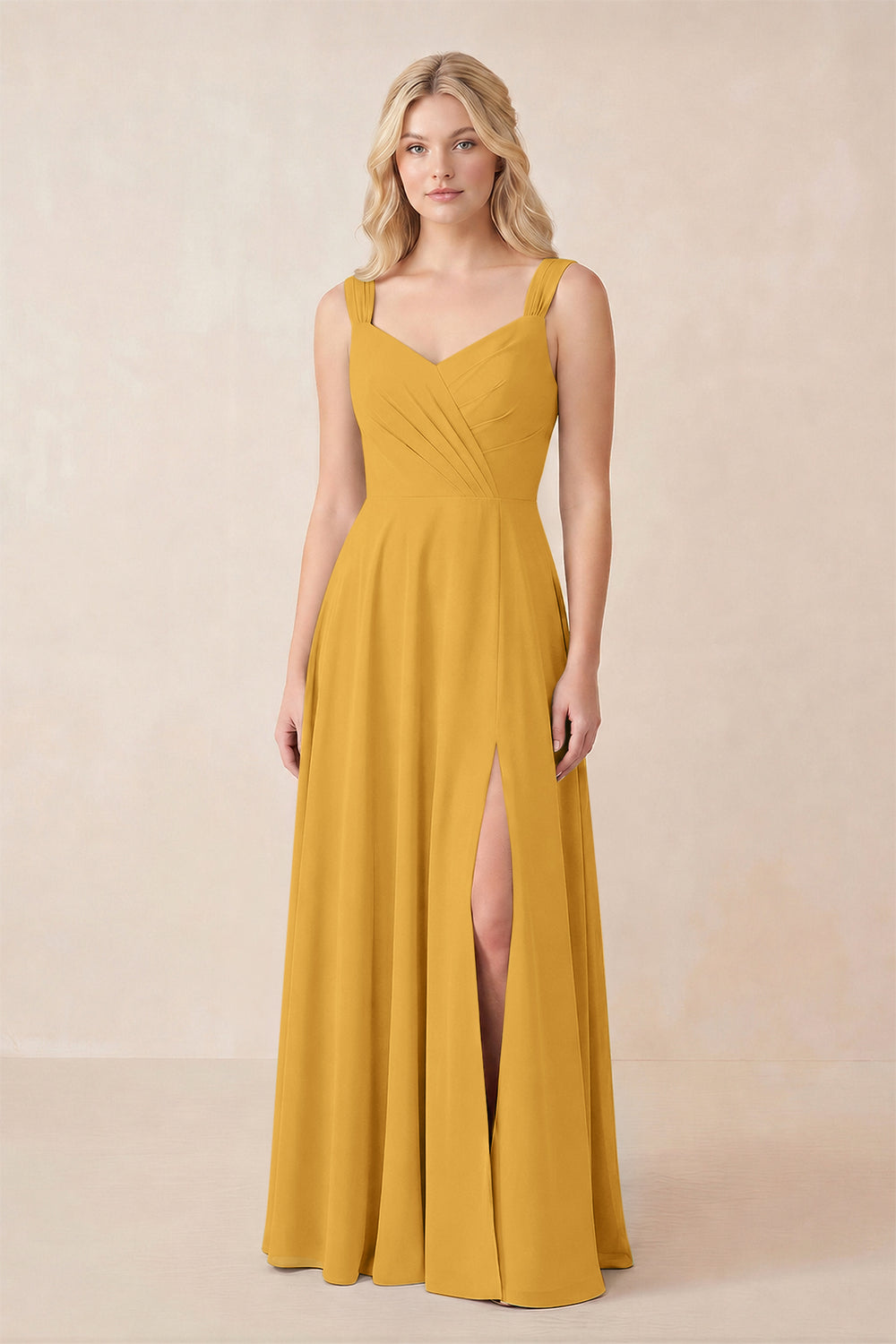 Sweetheart A-Line Chiffon Long Bridesmaid Dress in Marigold