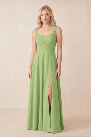 Sweetheart A-Line Chiffon Long Bridesmaid Dress in Matcha