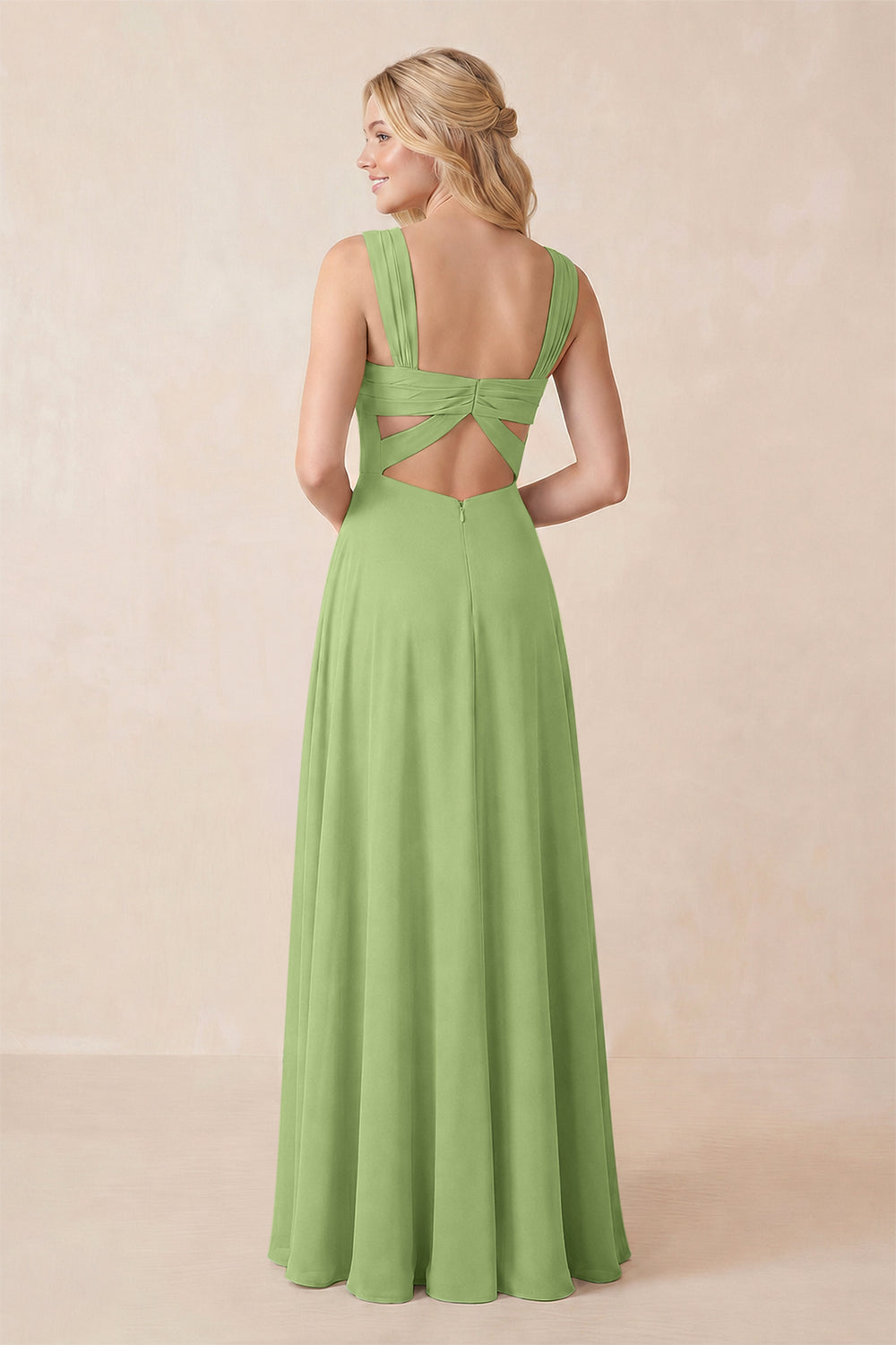 Sweetheart A-Line Chiffon Long Bridesmaid Dress in Matcha