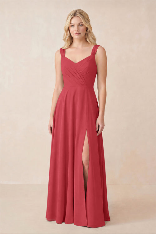 Sweetheart A-Line Chiffon Long Bridesmaid Dress in Merlot