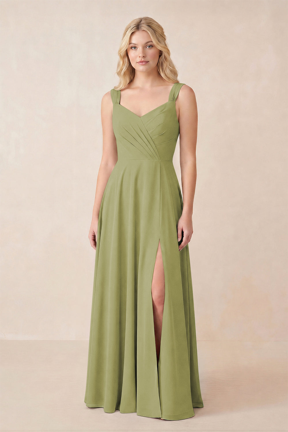Sweetheart A-Line Chiffon Long Bridesmaid Dress in Moss Green