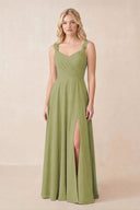 Sweetheart A-Line Chiffon Long Bridesmaid Dress in Moss Green