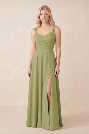 Sweetheart A-Line Chiffon Long Bridesmaid Dress in Moss Green