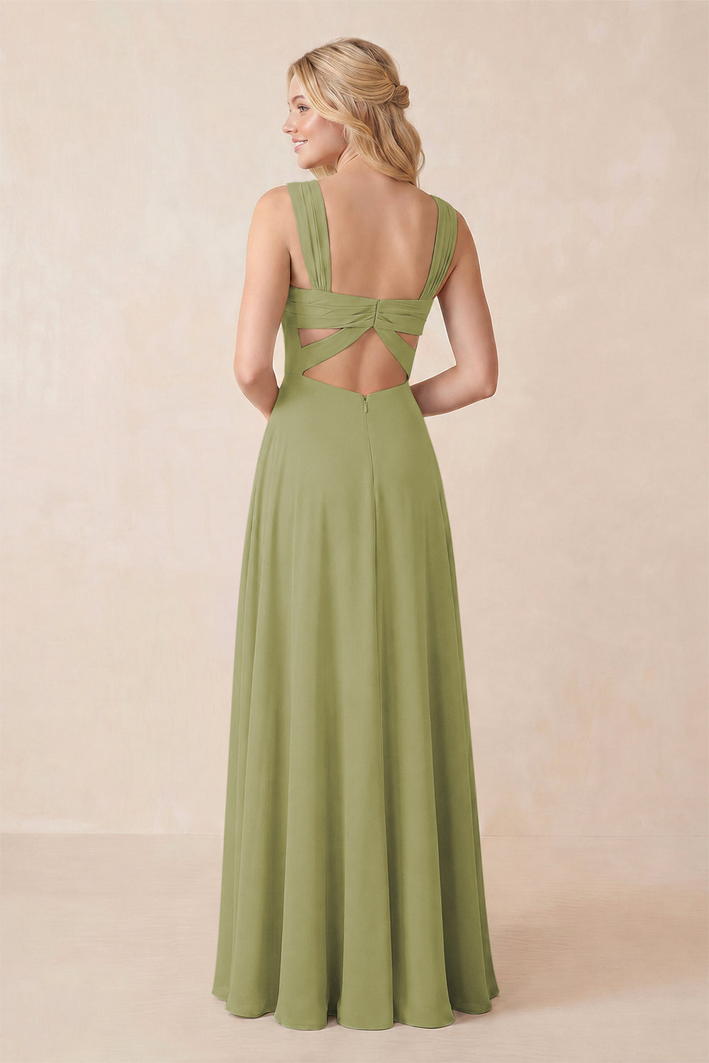 Sweetheart A-Line Chiffon Long Bridesmaid Dress in Moss Green