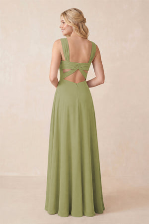 Sweetheart A-Line Chiffon Long Bridesmaid Dress in Moss Green