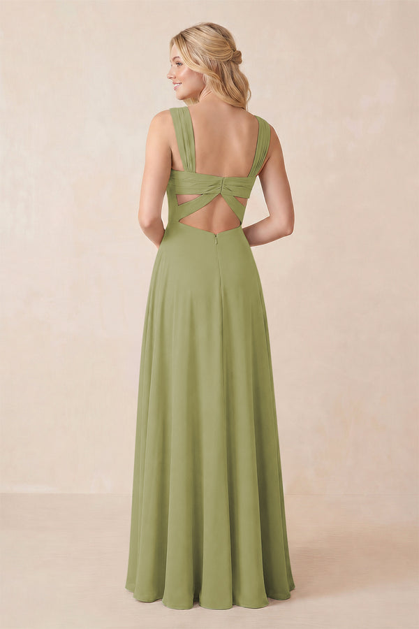 Sweetheart A-Line Chiffon Long Bridesmaid Dress in Moss Green