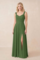 Sweetheart A-Line Chiffon Long Bridesmaid Dress in Moss