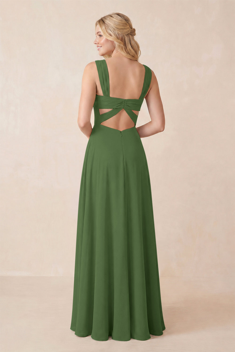Sweetheart A-Line Chiffon Long Bridesmaid Dress in Moss