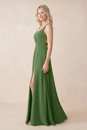 Sweetheart A-Line Chiffon Long Bridesmaid Dress in Moss