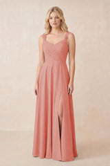 Sweetheart A-Line Chiffon Long Bridesmaid Dress in Mulberry