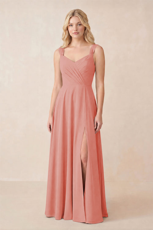 Sweetheart A-Line Chiffon Long Bridesmaid Dress in Mulberry