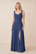 Sweetheart A-Line Chiffon Long Bridesmaid Dress in Navy