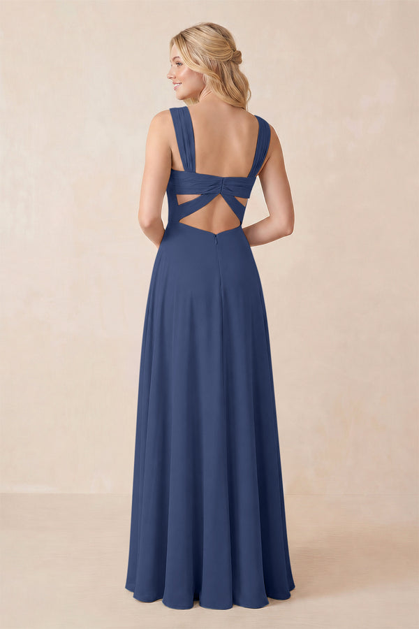 Sweetheart A-Line Chiffon Long Bridesmaid Dress in Navy