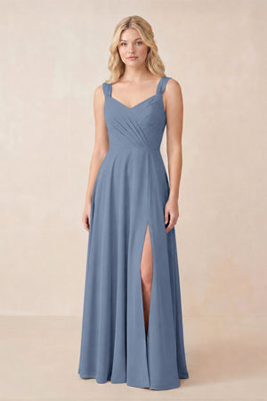 Sweetheart A-Line Chiffon Long Bridesmaid Dress in Neptune