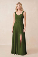 Sweetheart A-Line Chiffon Long Bridesmaid Dress in Olive