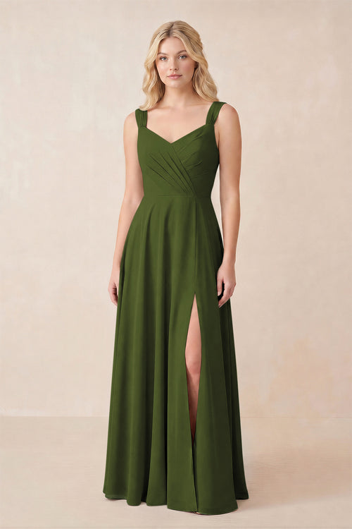 Sweetheart A-Line Chiffon Long Bridesmaid Dress in Olive