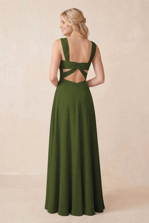 Sweetheart A-Line Chiffon Long Bridesmaid Dress in Olive
