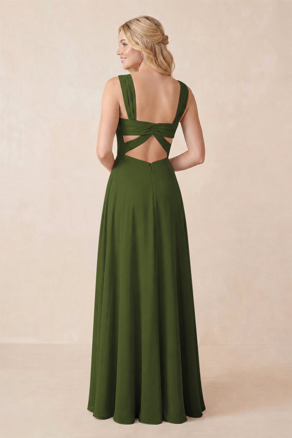 Sweetheart A-Line Chiffon Long Bridesmaid Dress in Olive