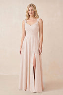 Sweetheart A-Line Chiffon Long Bridesmaid Dress in Pale Blush