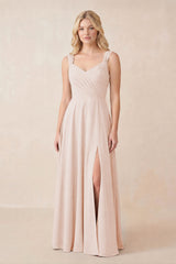 Sweetheart A-Line Chiffon Long Bridesmaid Dress in Pale Blush