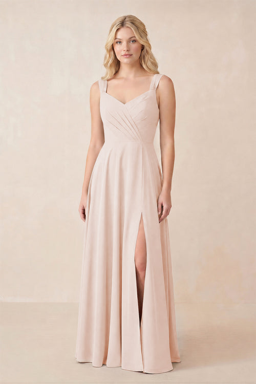 Sweetheart A-Line Chiffon Long Bridesmaid Dress in Pale Blush