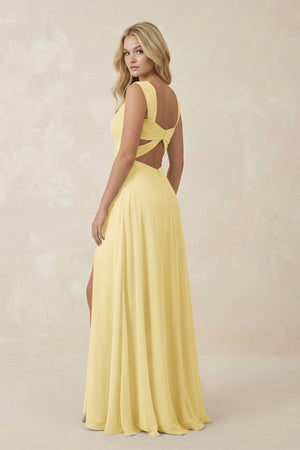 Sweetheart A - Line Chiffon Long Bridesmaid Dress in Pastel Yellow - KissProm Bridesmaid Dresses