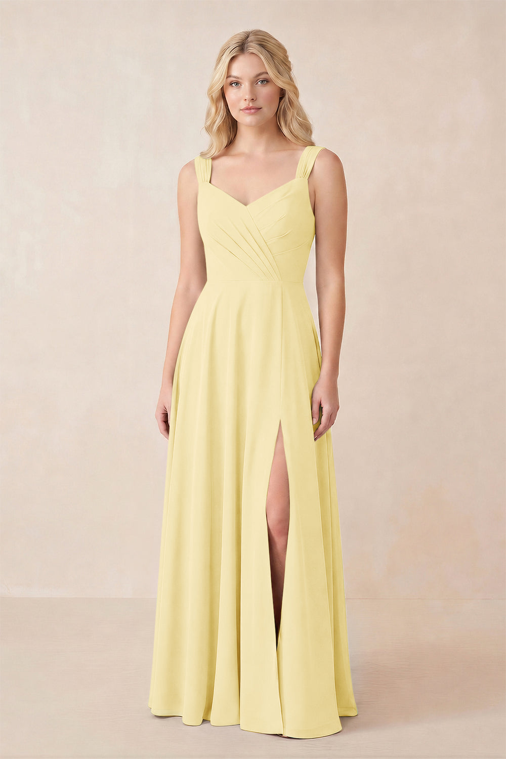 Sweetheart A-Line Chiffon Long Bridesmaid Dress in Pastel Yellow