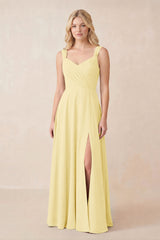 Sweetheart A-Line Chiffon Long Bridesmaid Dress in Pastel Yellow