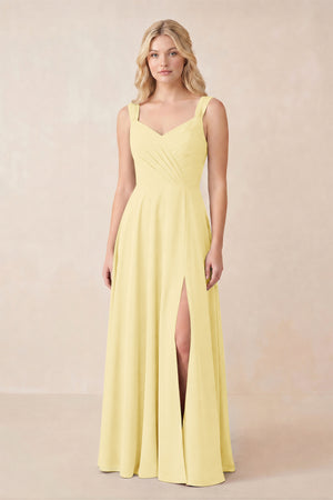 Sweetheart A-Line Chiffon Long Bridesmaid Dress in Pastel Yellow