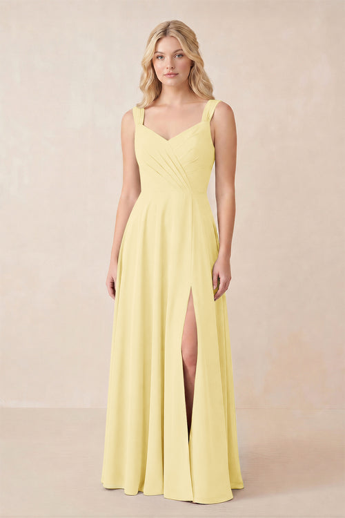 Sweetheart A-Line Chiffon Long Bridesmaid Dress in Pastel Yellow