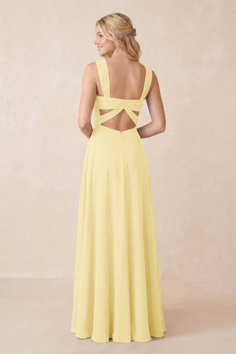 Sweetheart A-Line Chiffon Long Bridesmaid Dress in Pastel Yellow