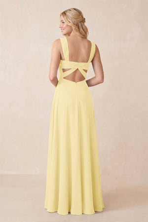 Sweetheart A-Line Chiffon Long Bridesmaid Dress in Pastel Yellow