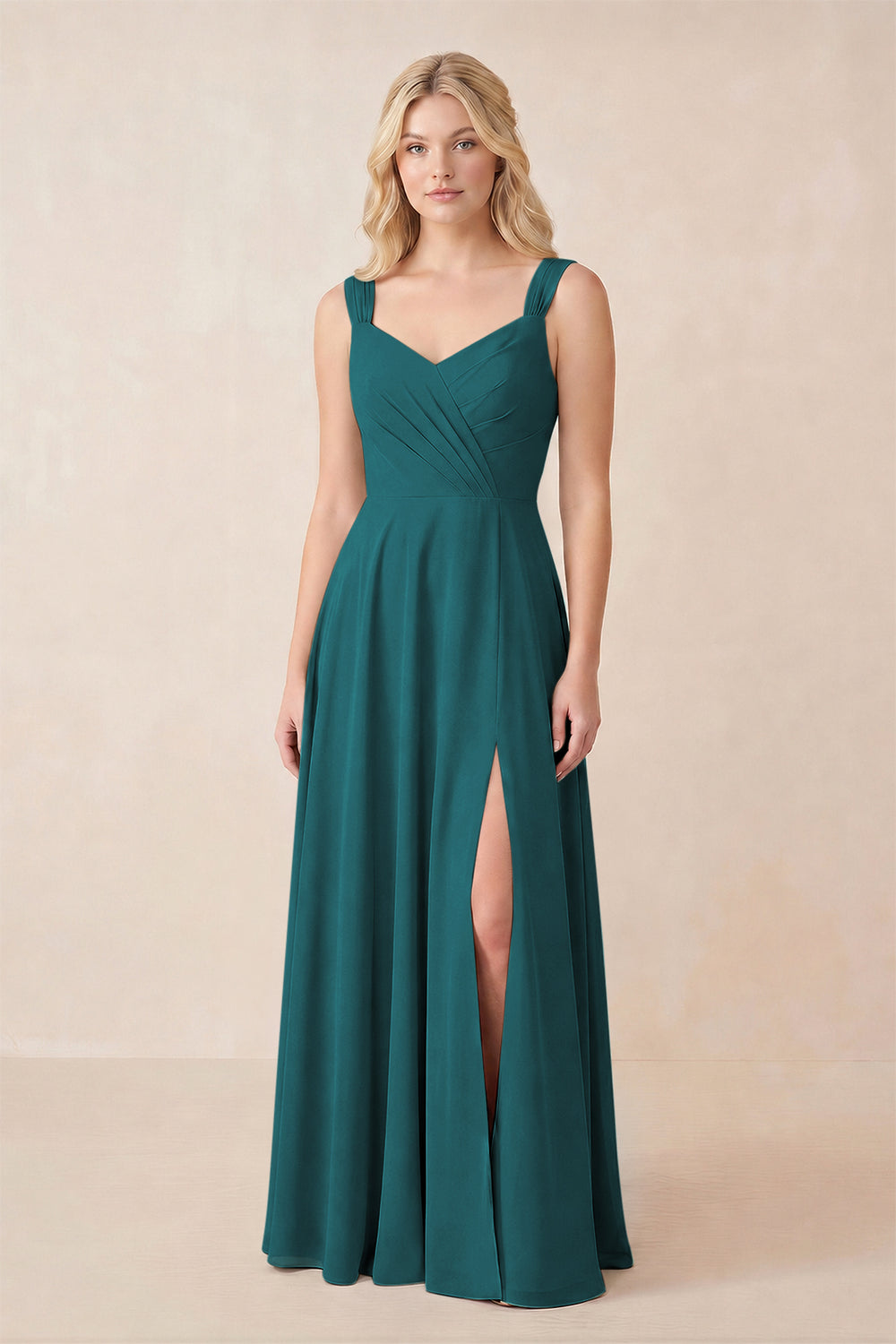 Sweetheart A-Line Chiffon Long Bridesmaid Dress in Pine