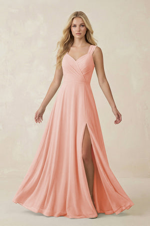 Sweetheart A - Line Chiffon Long Bridesmaid Dress in Rose Petal - KissProm Bridesmaid Dresses