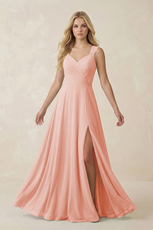 Sweetheart A - Line Chiffon Long Bridesmaid Dress in Rose Petal - KissProm Bridesmaid Dresses