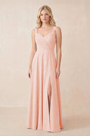 Sweetheart A-Line Chiffon Long Bridesmaid Dress in Rose Petal