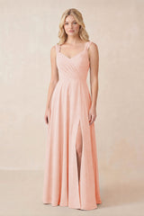 Sweetheart A-Line Chiffon Long Bridesmaid Dress in Rose Petal