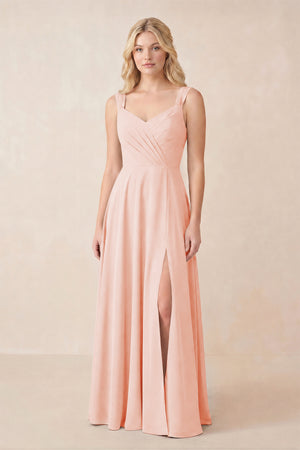 Sweetheart A-Line Chiffon Long Bridesmaid Dress in Rose Petal