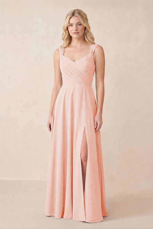 Sweetheart A-Line Chiffon Long Bridesmaid Dress in Rose Petal