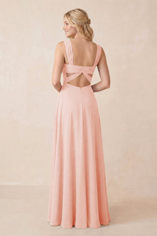 Sweetheart A-Line Chiffon Long Bridesmaid Dress in Rose Petal