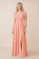 Sweetheart A-Line Chiffon Long Bridesmaid Dress in Rosette