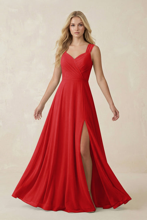 sweetheart neckline bridesmaid dresses Sweetheart A-Line Chiffon Long Bridesmaid Dress in Ruby Red, Ruby Red / 4
