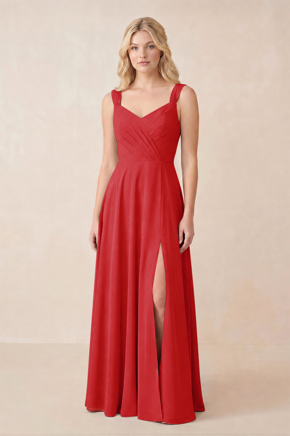 Sweetheart A-Line Chiffon Long Bridesmaid Dress in Ruby Red
