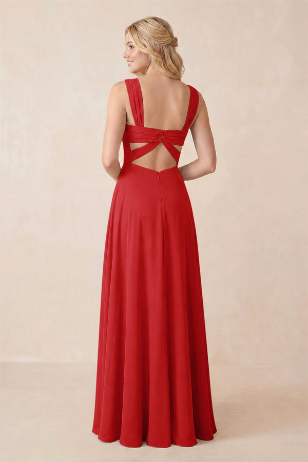 Sweetheart A-Line Chiffon Long Bridesmaid Dress in Ruby Red