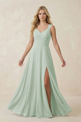 Sweetheart A-Line Chiffon Long Bridesmaid Dress in Sage - KISSPROM