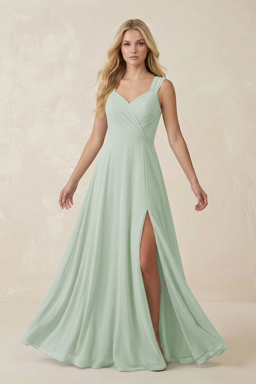 Sweetheart A-Line Chiffon Long Bridesmaid Dress in Sage - KISSPROM