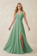 Sweetheart A - Line Chiffon Long Bridesmaid Dress in Sea Glass - KissProm Bridesmaid Dresses