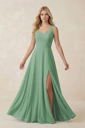Sweetheart A - Line Chiffon Long Bridesmaid Dress in Sea Glass - KissProm Bridesmaid Dresses